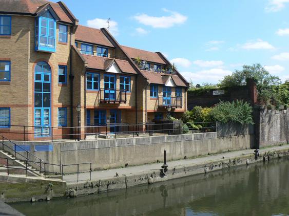 View from bridge showing canal and late 1980s Canal Court