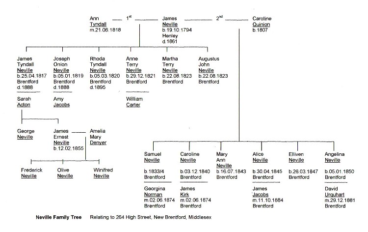 Descendants of James Neville (1794 - 1861) and his two wives, Ann Tyndall & Caroline Quinion, 1817 onwards