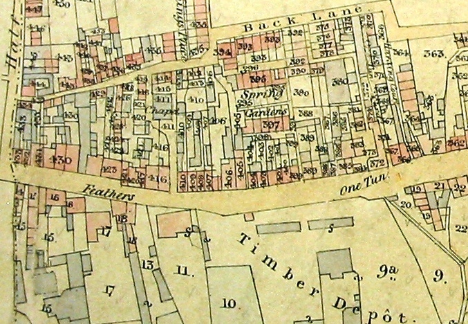 Western section of tithe map, drawn by hand & water-coloured