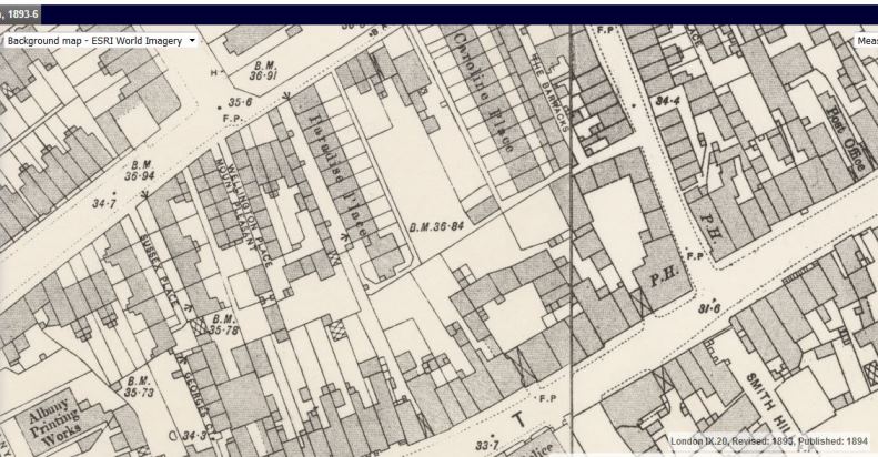 OS map showing area south of Albany Road