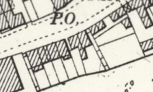 OS map showing almshouses and area to the west