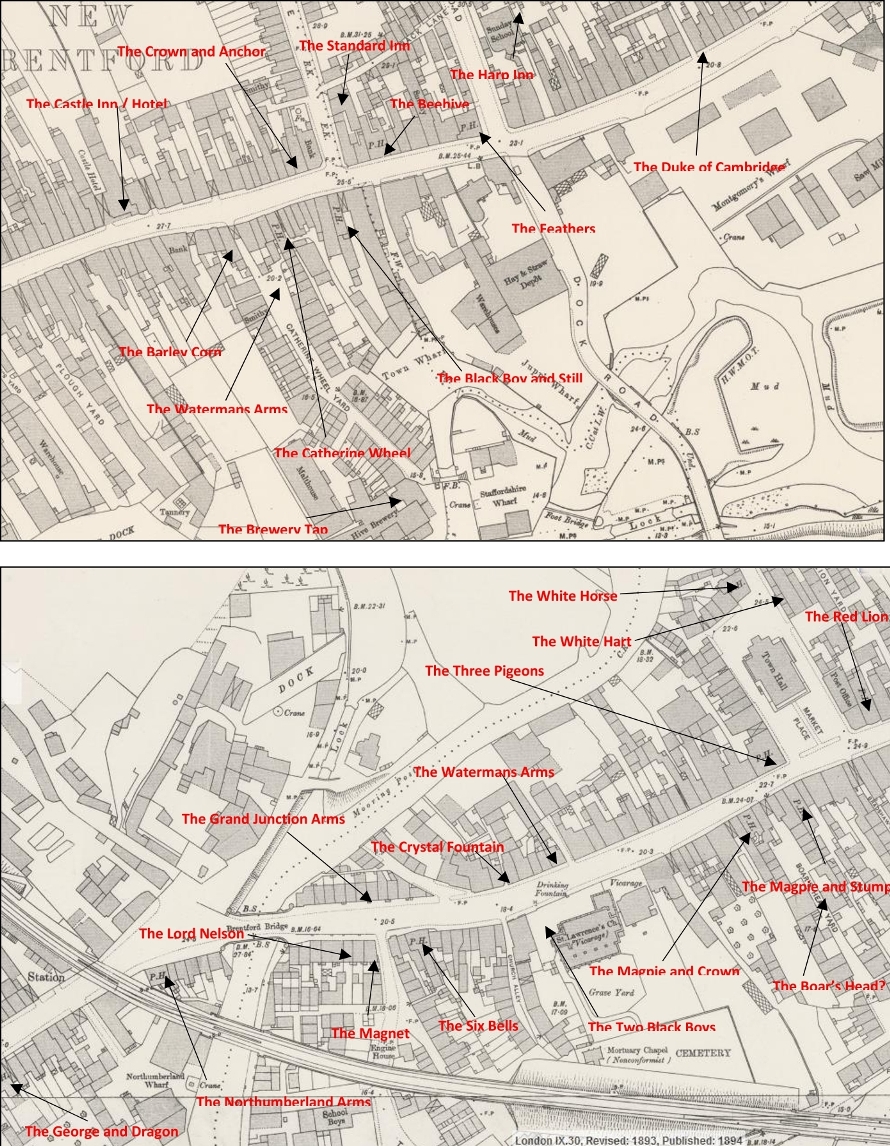 Map showing New Brentford pubs