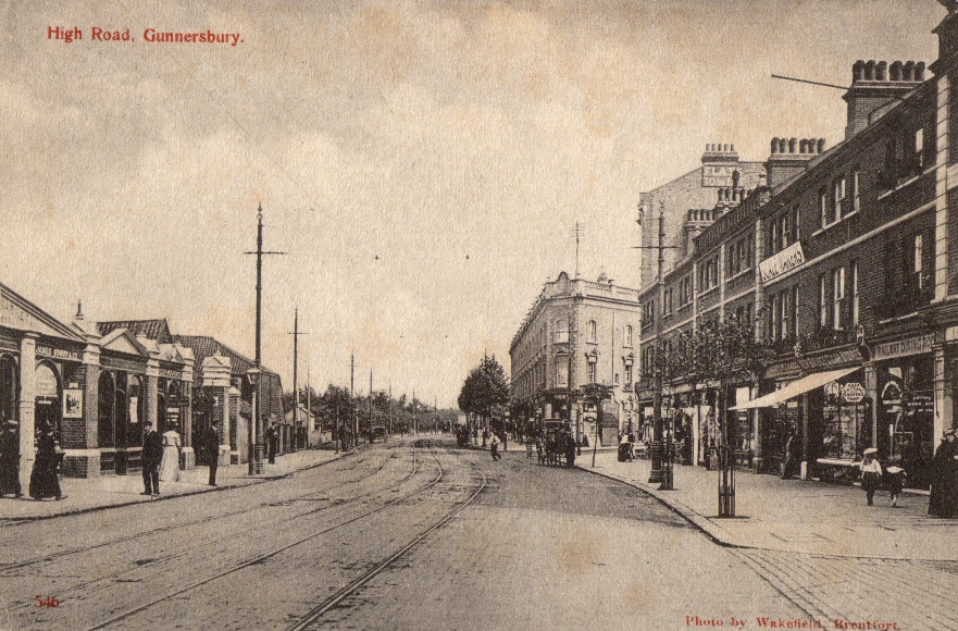 Sepia street view, caption High Road, Gunnersbury