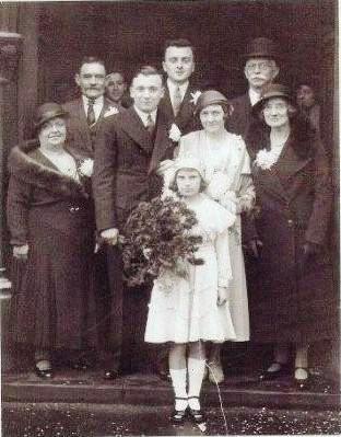 Wedding group in porch of church